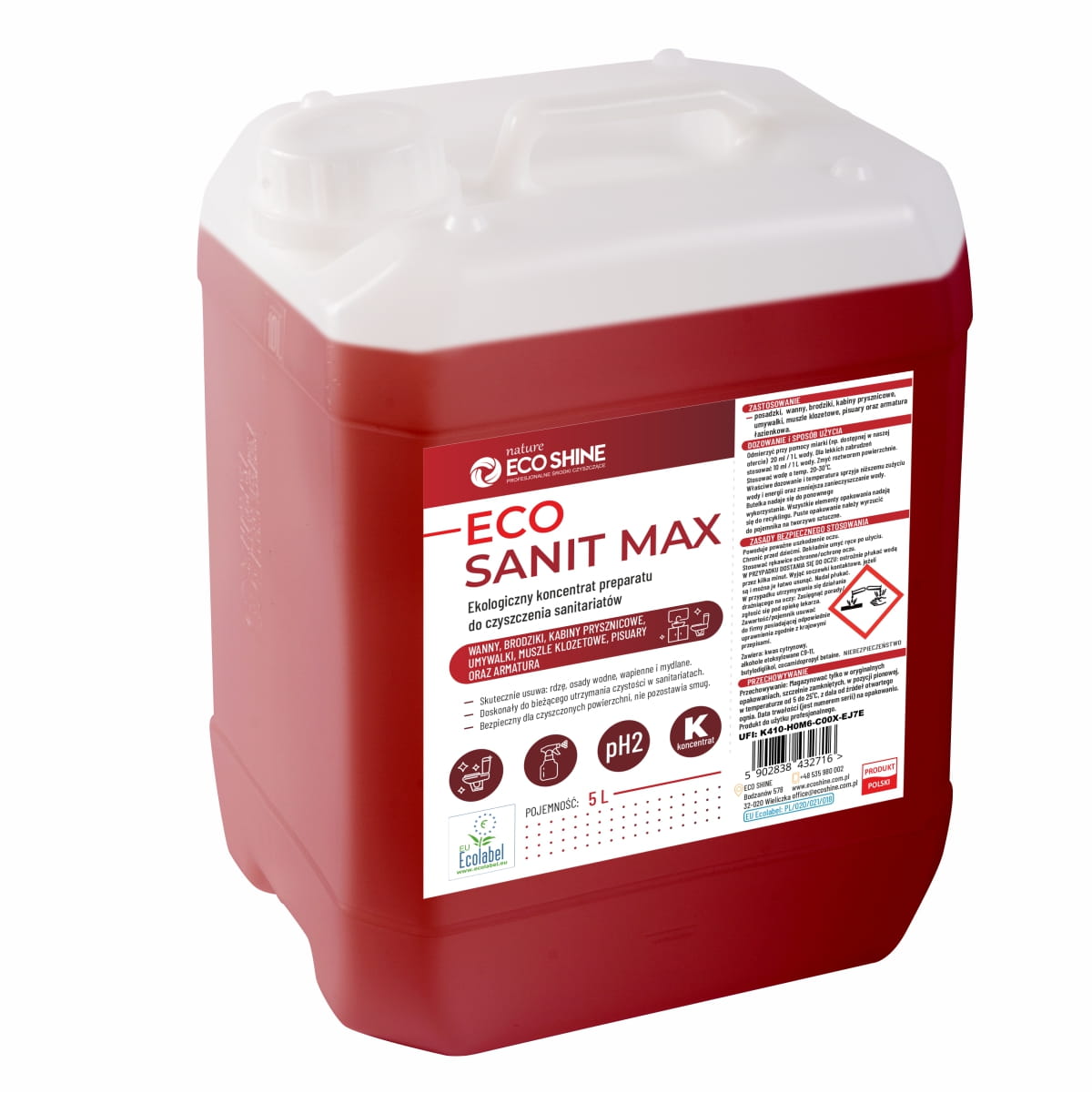 ECO SANIT MAX 5L - Ekologiczny koncentrat preparatu do czyszczenia sanitariatów.