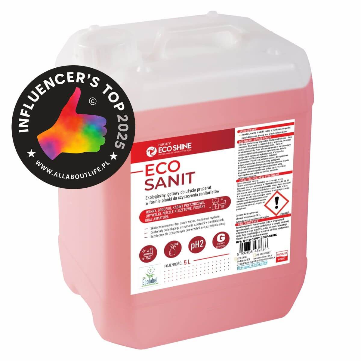 ECO SANIT 5L - Ekologiczny, gotowy do użycia preparat w formie pianki do czyszczenia sanitariatów